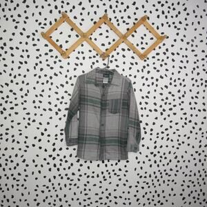 Little Rebels Gray and Green Plaid Boys Long Sleeve Button Up Shirt